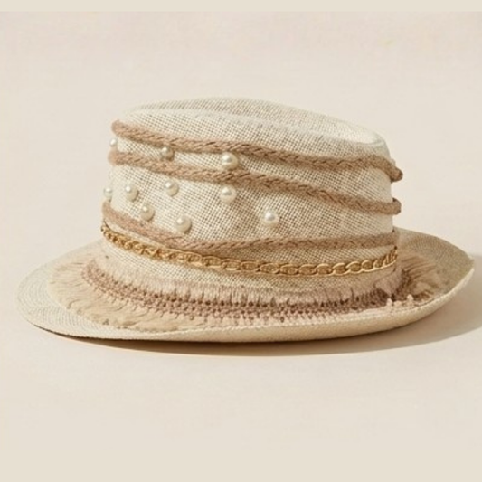Solara Pearl & Chain Straw Hat