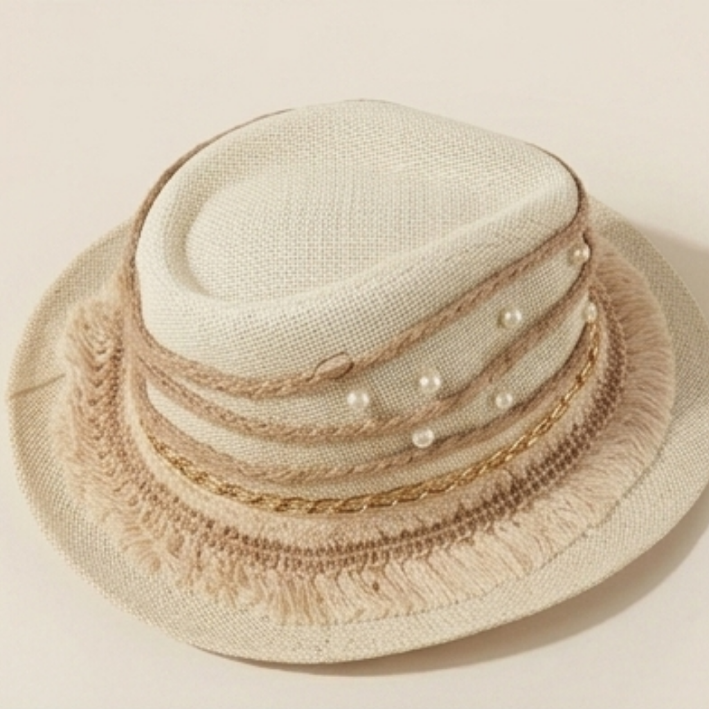 Solara Pearl & Chain Straw Hat