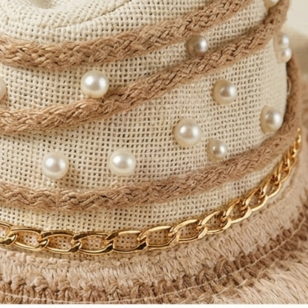 Solara Pearl & Chain Straw Hat